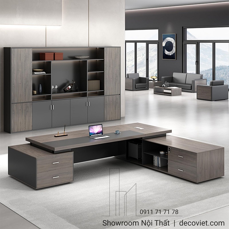 bàn làm việc gỗ lãnh đạo thiết kế 2 tủ hồ sơ