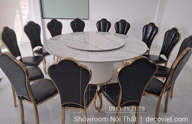 bàn ăn tròn mặt đá xoay 16 người