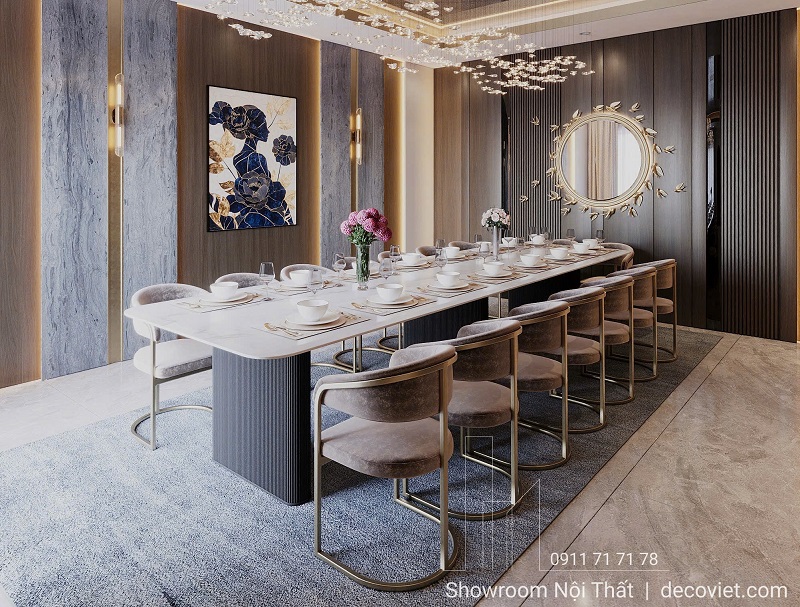 Mẫu bàn ăn dài 16 ghế nhập khẩu, tiện nghi và chắc chắn