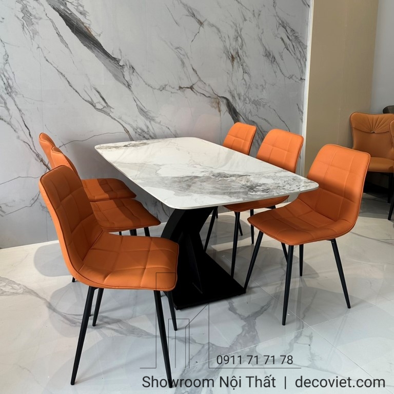 bàn ăn 6 ghế nhỏ gọn mặt đá hiện đại