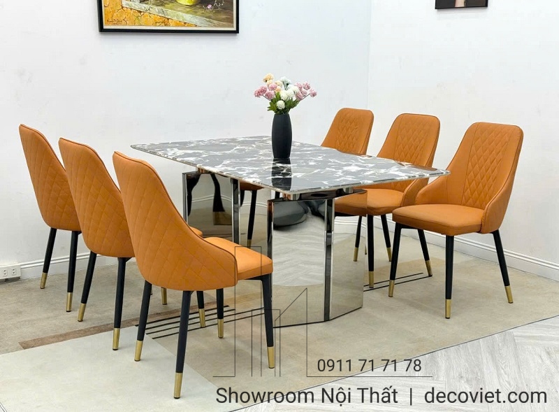 bàn ăn mặt đá 6 ghế hiện đại