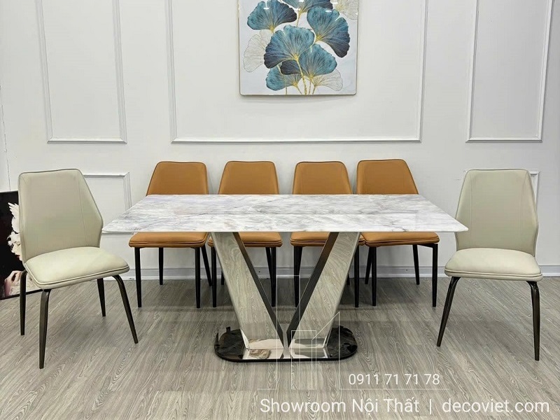 bàn ăn mặt đá chân inox giá rẻ