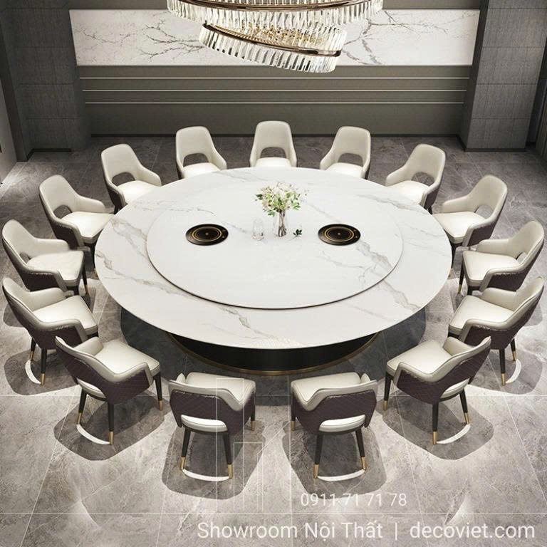 bàn ăn tròn xoay thông minh tích hợp bếp từ 16 ghế