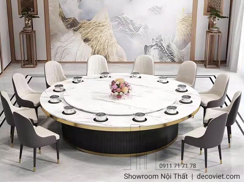bàn ăn tròn xoay mặt đá 20 người