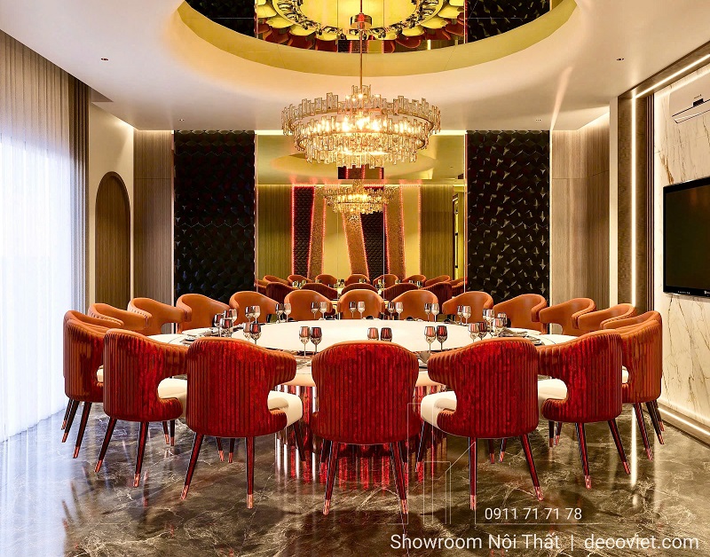Bàn ăn phòng VIP thiết kế lớn 20 ghế, tinh tế và thoải mái