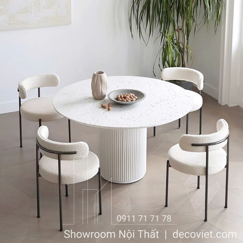 Bàn tròn mặt đá 1.0m nhỏ gọn + 4 ghế cho chung cư - mã 2096S