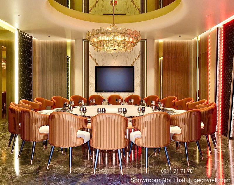 Bộ bàn ăn tròn xoay 20 ghế tiện lợi, dễ phục vụ và chia sẻ món ăn