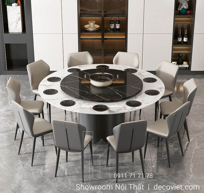 bộ bàn ăn tròn 8 ghế mặt đá nhập khẩu cao cấp