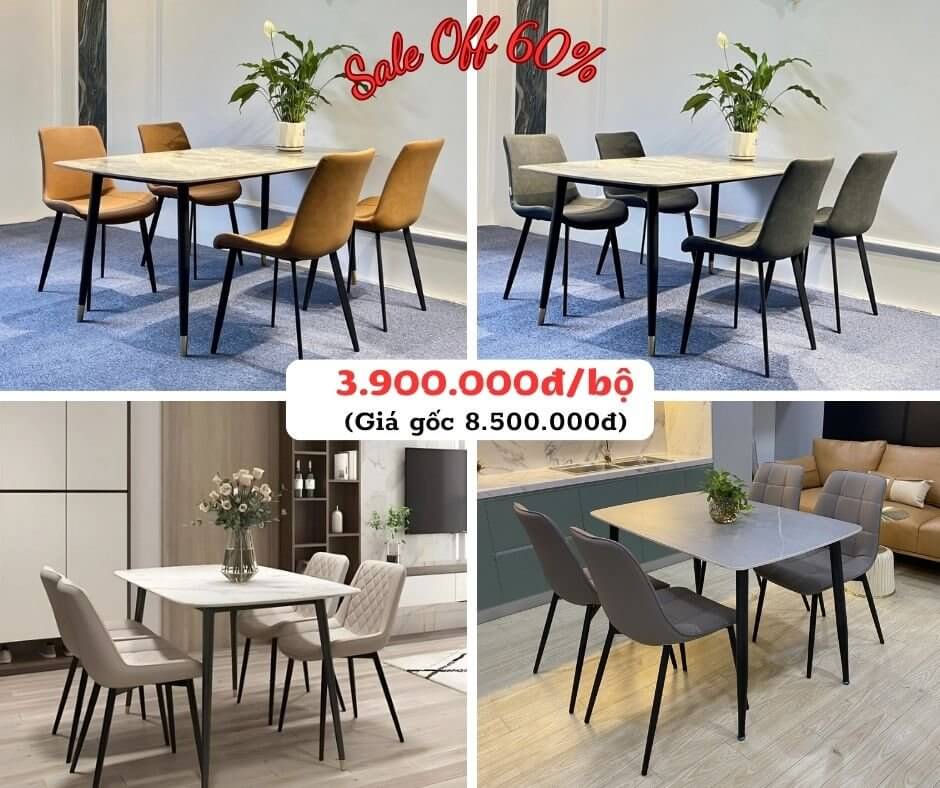 bộ bàn ăn 4 ghế 1.2m đẹp nhỏ gọn