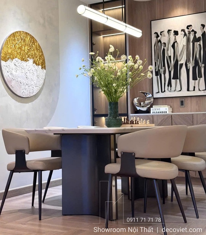 bàn ăn 6 ghế chân inox mạ hiện đại