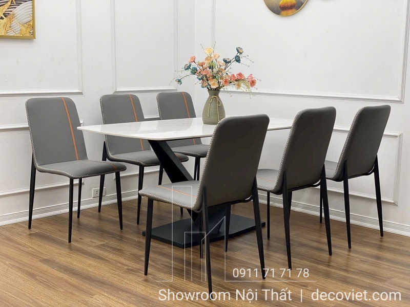 bàn ăn mặt đá 6 ghế nhỏ gọn