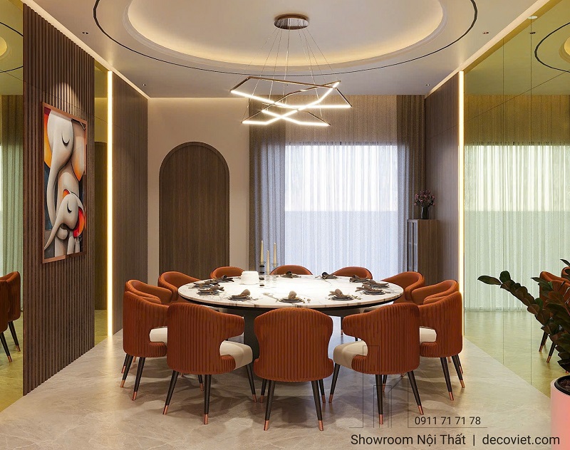 Bàn ăn tròn 12 người sang trọng cho không gian nhà hàng hiện đại