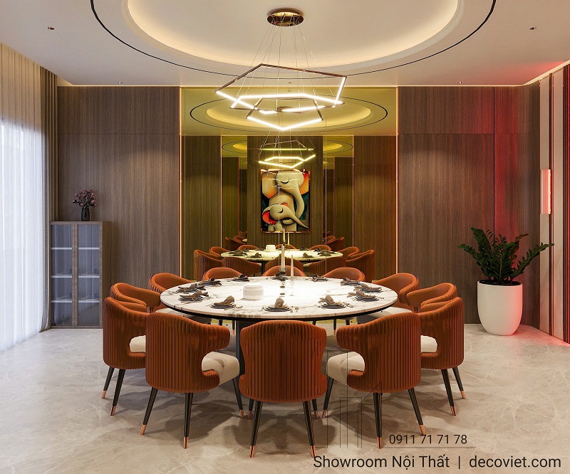 Mẫu bàn ăn tròn 12 ghế sang trọng cho phòng tiệc riêng