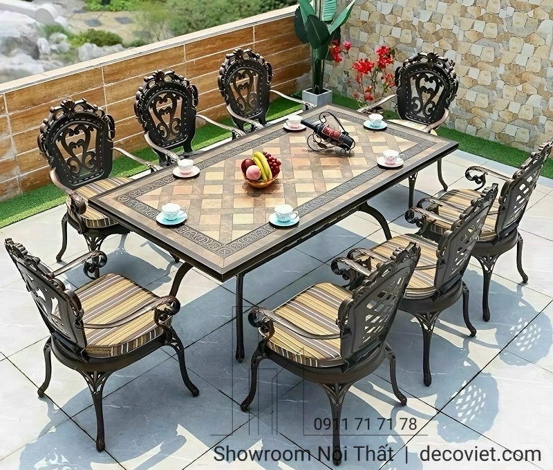 Bộ bàn ghế sân vườn ngoài trời bằng nhôm đúc nguyên khối, chống rỉ sét sang trọng, bền đẹp