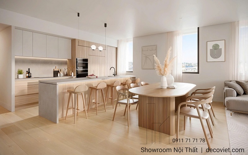 Tủ bếp gỗ công nghiệp kết hợp đảo bếp sang trọng