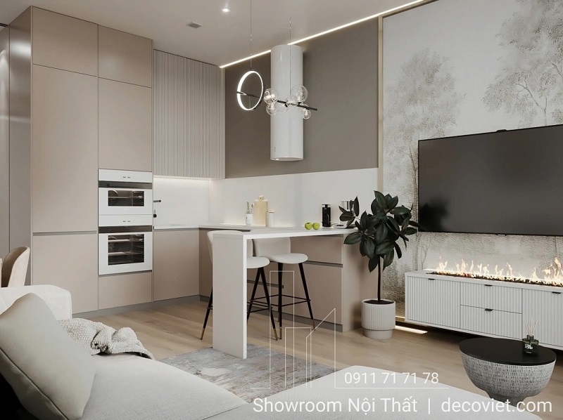 Tủ bếp chữ L đơn giản, tối ưu diện tích cho căn hộ nhỏ hoặc studio