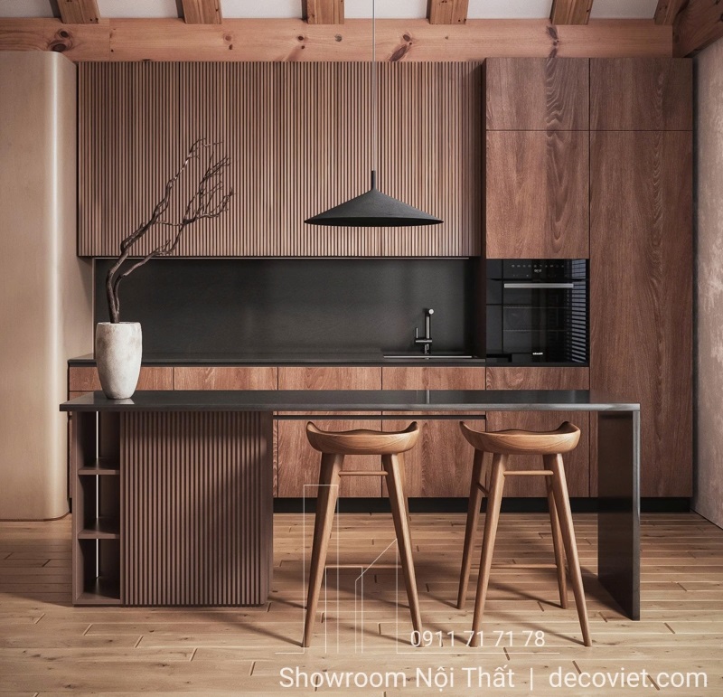Thi công tủ bếp có bàn đảo – phù hợp không gian mở