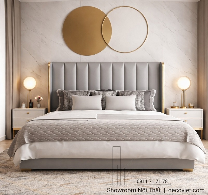 Giường ngủ bọc da hiện đại đầu giường cao