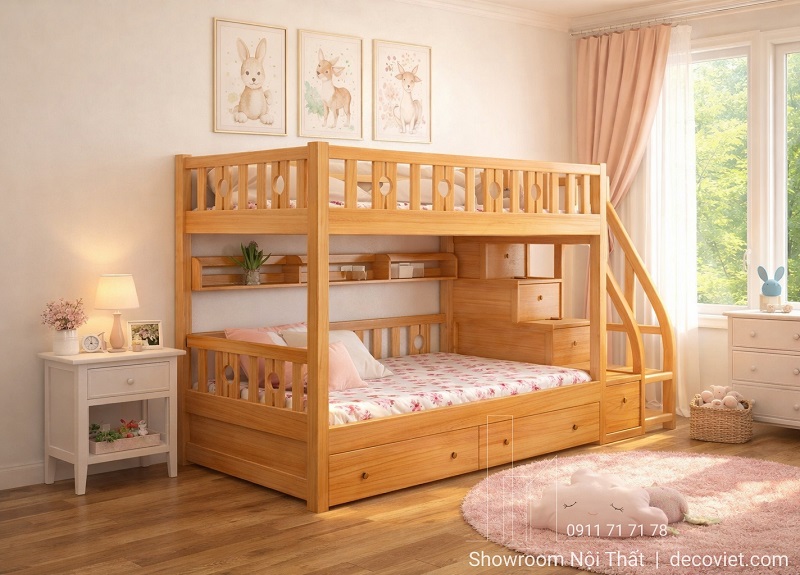 giường tầng gỗ thông tự nhiên an toàn cho trẻ em