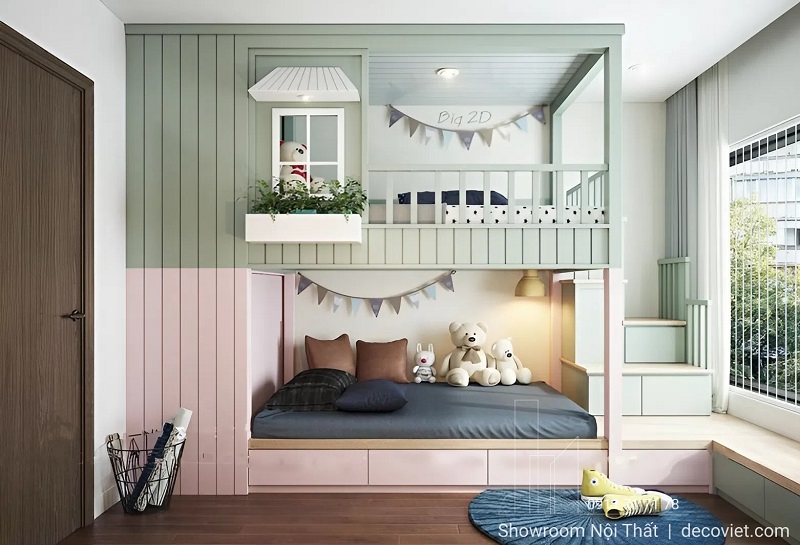 Giường tầng trẻ em gỗ MDF chắc chắn, an toàn