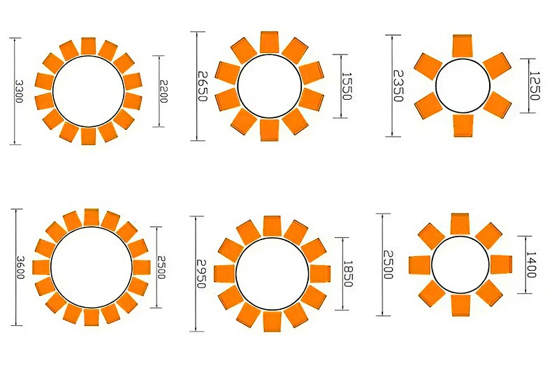 Bản vẽ kích thước bàn ăn tròn xoay tiêu chuẩn DecoViet – phù hợp không gian từ 25m² đến 45m²
