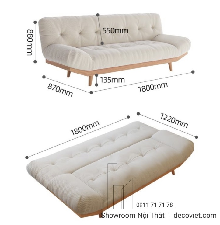 Kích thước ghế sofa bed tiêu chuẩn