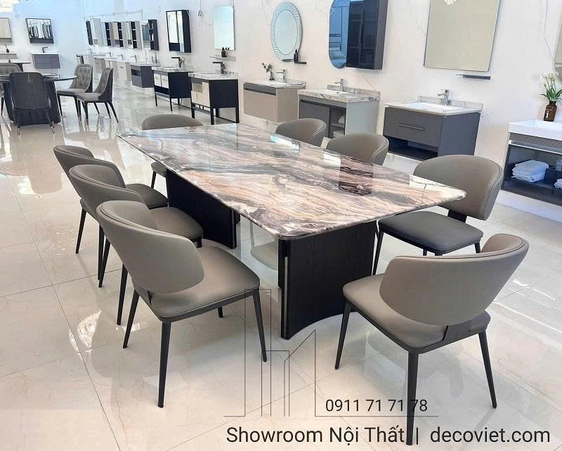 Thiết kế bàn ăn 2m4 kết hợp ghế bọc da cao cấp.