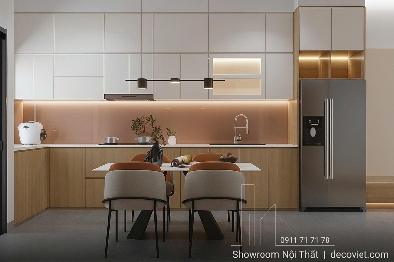 Mẫu tủ bếp đẹp sử dụng gỗ MDF lõi xanh phủ Melamine An Cường