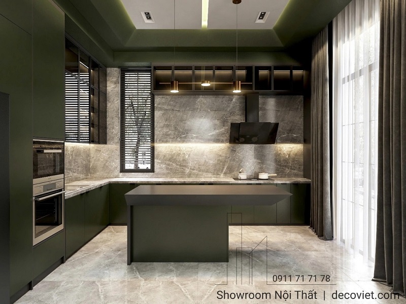 Không gian bếp tiện nghi với tủ bếp gỗ công nghiệp giá rẻ