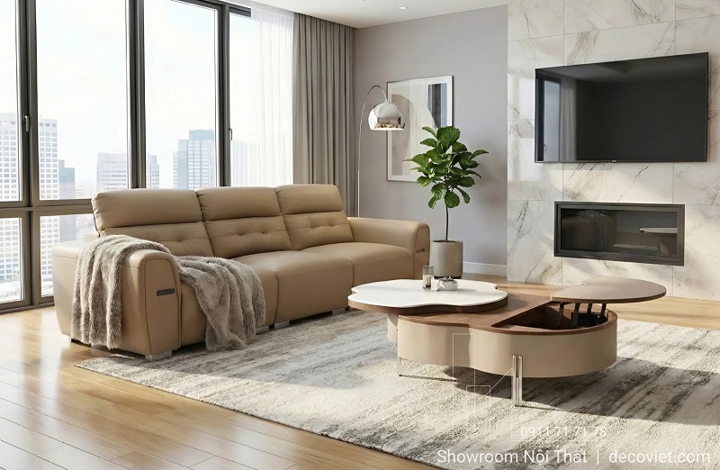 sofa da công nghiệp microfiber phòng khách hiện đại