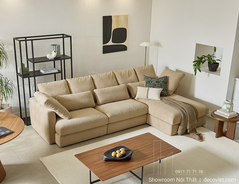 sofa nỉ hiện đại màu be cho căn hộ