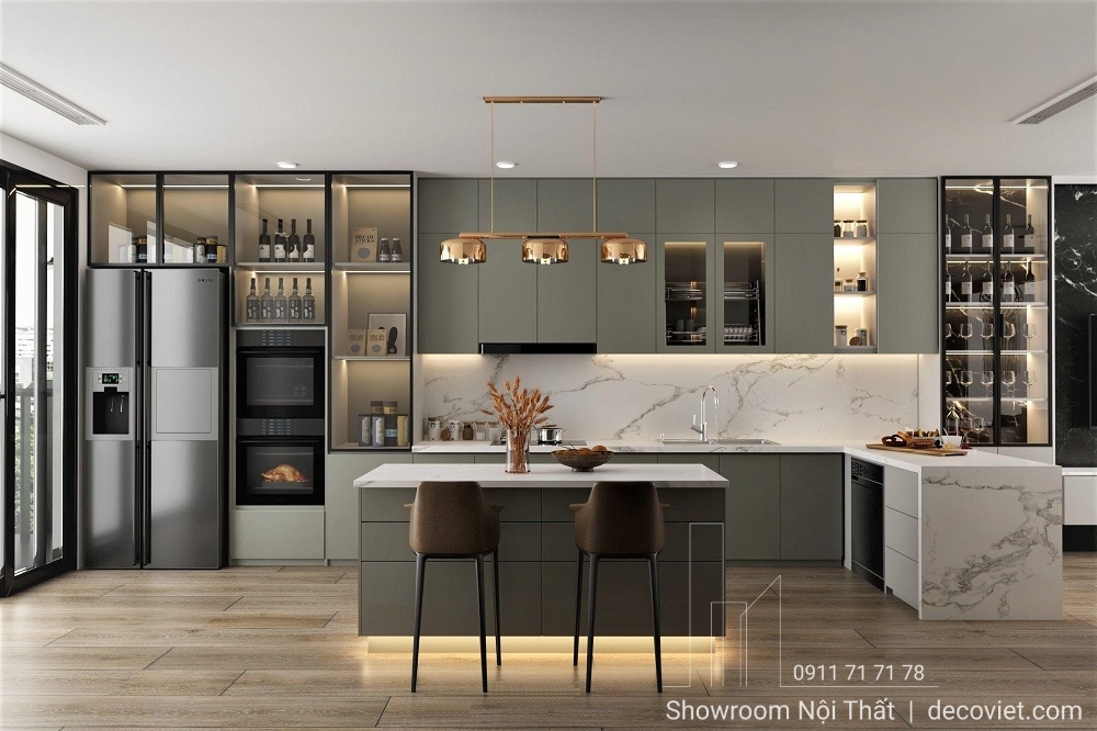 Tủ bếp giá rẻ chữ L hiện đại – DecoViet