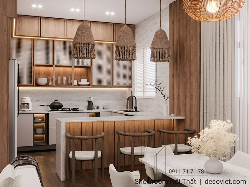 Phối cảnh 3D tủ bếp melamine tối giản tại căn hộ Vũng Tàu