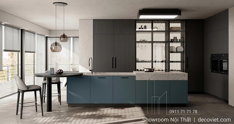 Bản phối cảnh 3D tủ bếp chữ L trong nhà phố