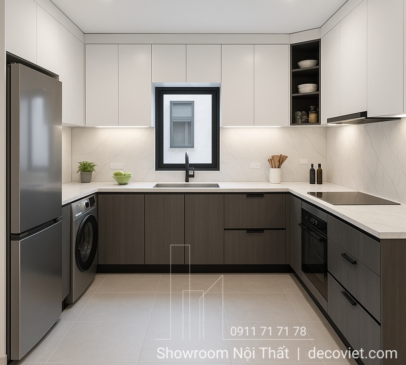 Mẫu tủ bếp gỗ công nghiệp đẹp, tối ưu cho căn hộ nhỏ