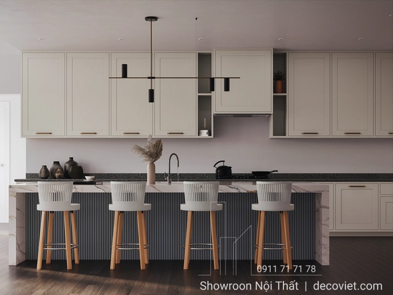 Không gian bếp hiện đại có quầy bar mini tiện nghi và thẩm mỹ