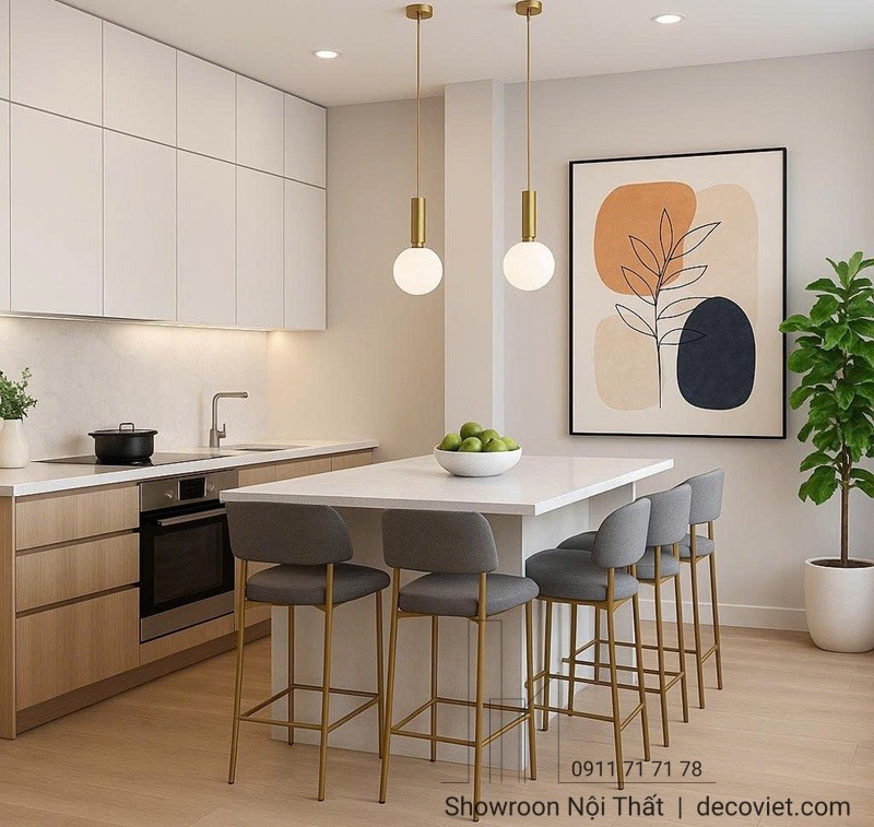Tranh treo tường nghệ thuật tạo điểm nhấn thẩm mỹ cho phòng bếp hiện đại