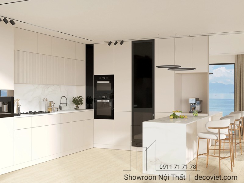 Thiết kế bếp mở kết nối với phòng khách theo xu hướng hiện đại