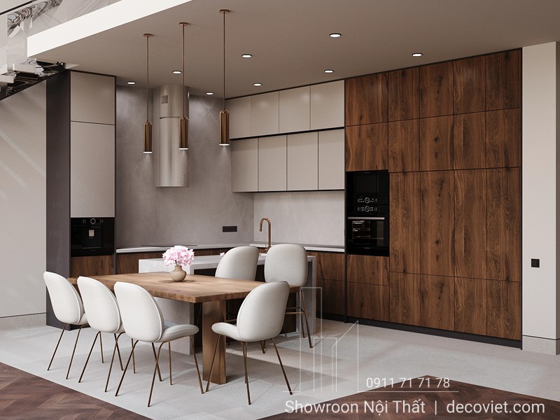 Mẫu phòng bếp hiện đại sang trọng nổi bật với thiết kế tinh gọn