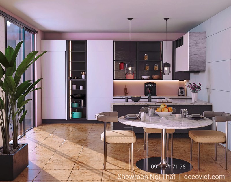 Phòng bếp sang trọng kết hợp nội thất gỗ công nghiệp cao cấp