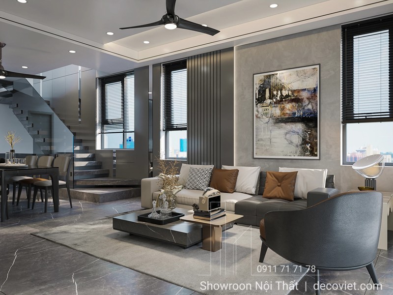 Nội thất phòng khách nổi bật với tranh treo tường nghệ thuật