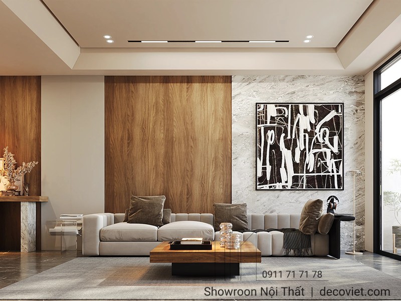 Nội thất phòng khách ấm cúng, kết hợp hài hòa ánh sáng tự nhiên.