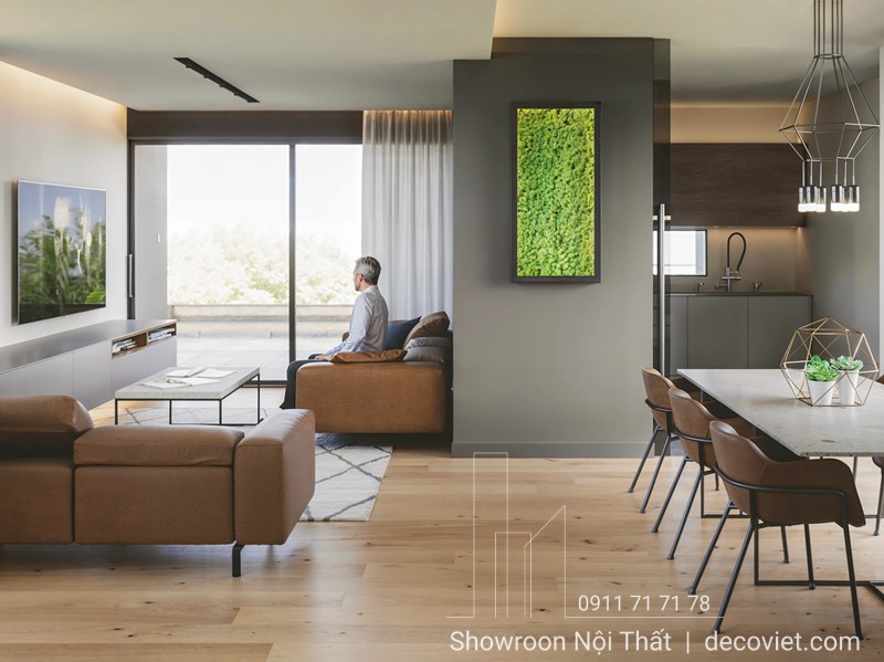 Phòng khách cao cấp với ghế sofa da thật sang trọng.