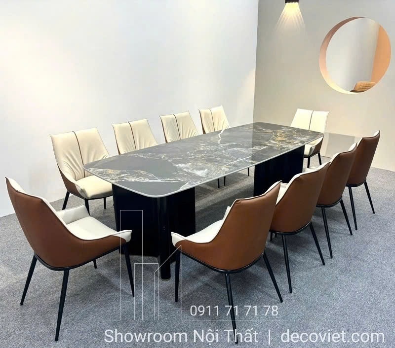 bàn ăn mặt đá chân gỗ 10 ghế