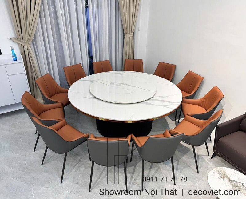 bàn ăn tròn xoay mặt đá 10 ghế