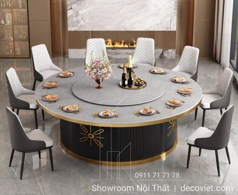 bàn ăn tròn mặt đá 10 ghế