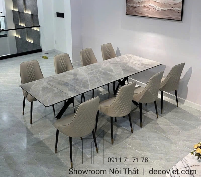 bàn ăn kéo dài mặt đá 10 người