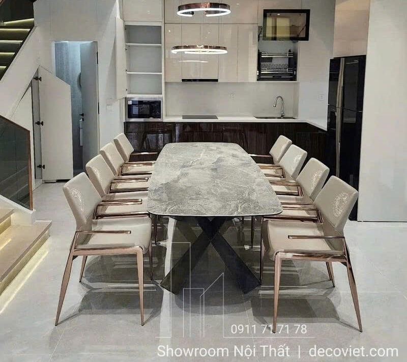 bàn ăn 12 ghế mặt đá nhập khẩu
