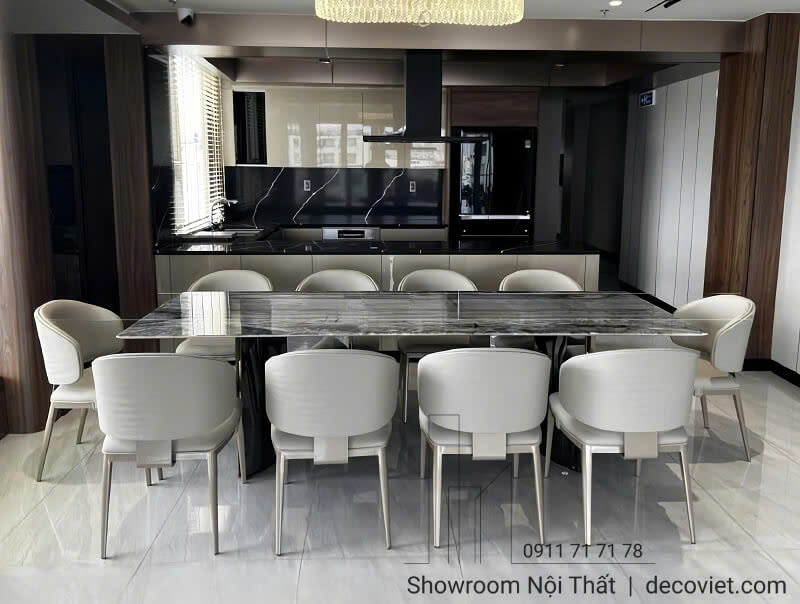 bộ bàn ghế ăn mặt đá 10 người