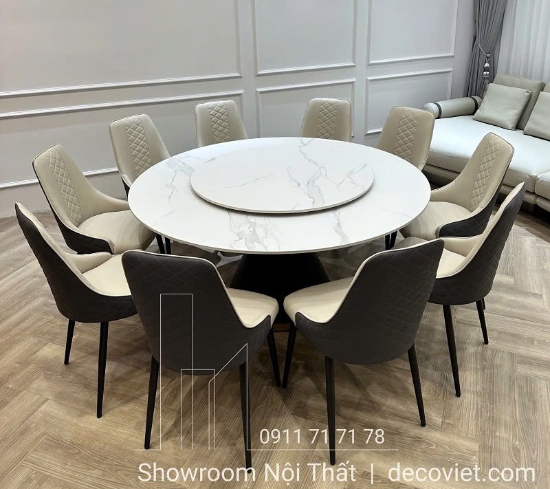 bàn ăn tròn xoay mặt đá 10 người